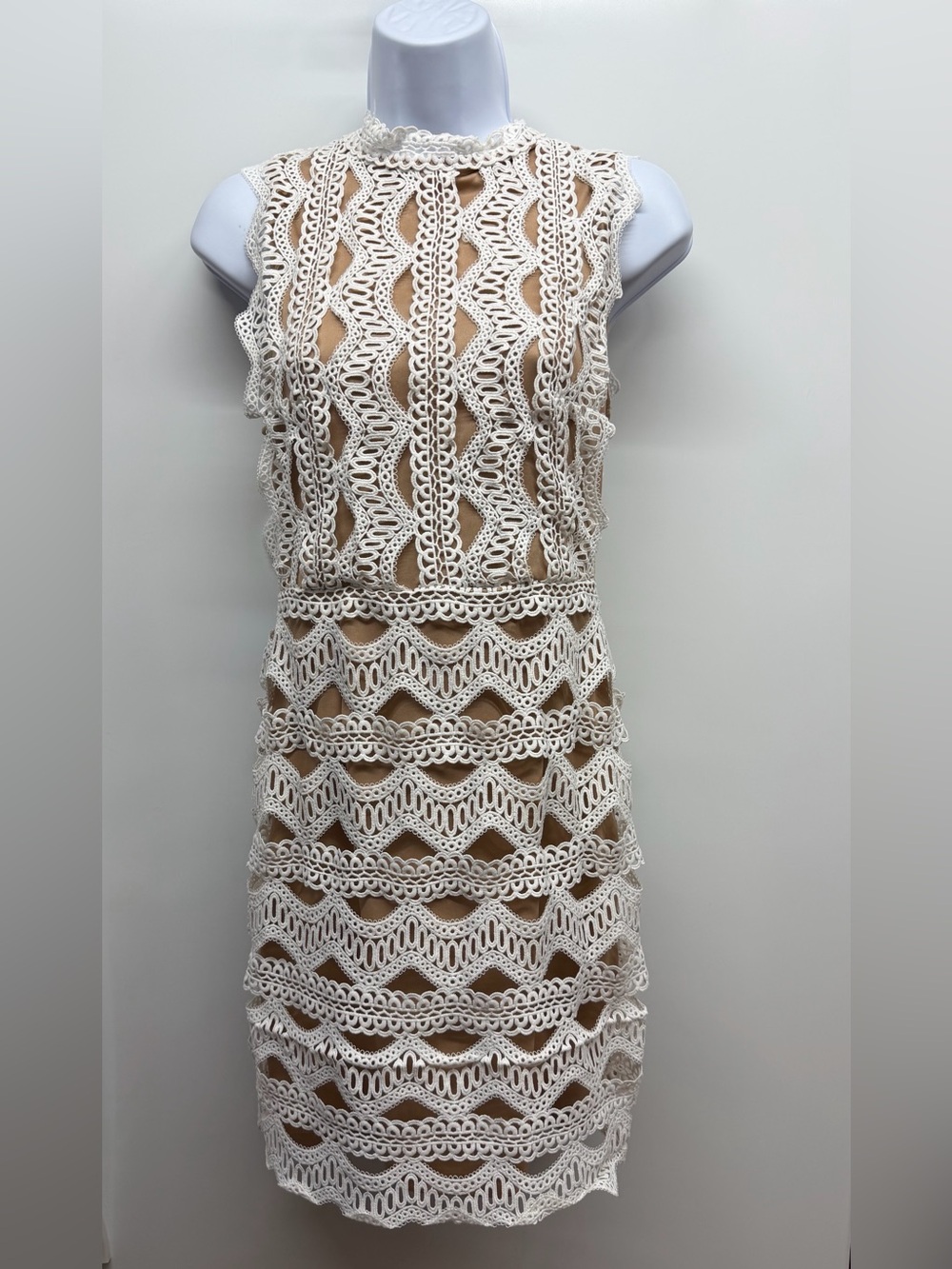 She + Sky Cream Crochet Overlay Dress